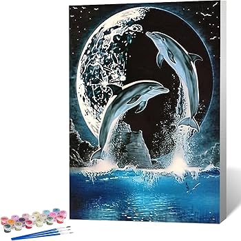 イルカ　絵 Amazon | paint by numbers イルカ 数字油絵 塗り絵 手塗り DIY